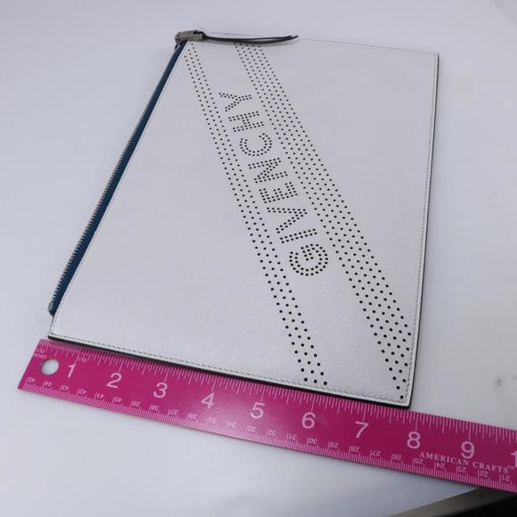 Givenchy White Perforated Logo Medium Zip Pouch Clutch C277 - Picture 11 of 12